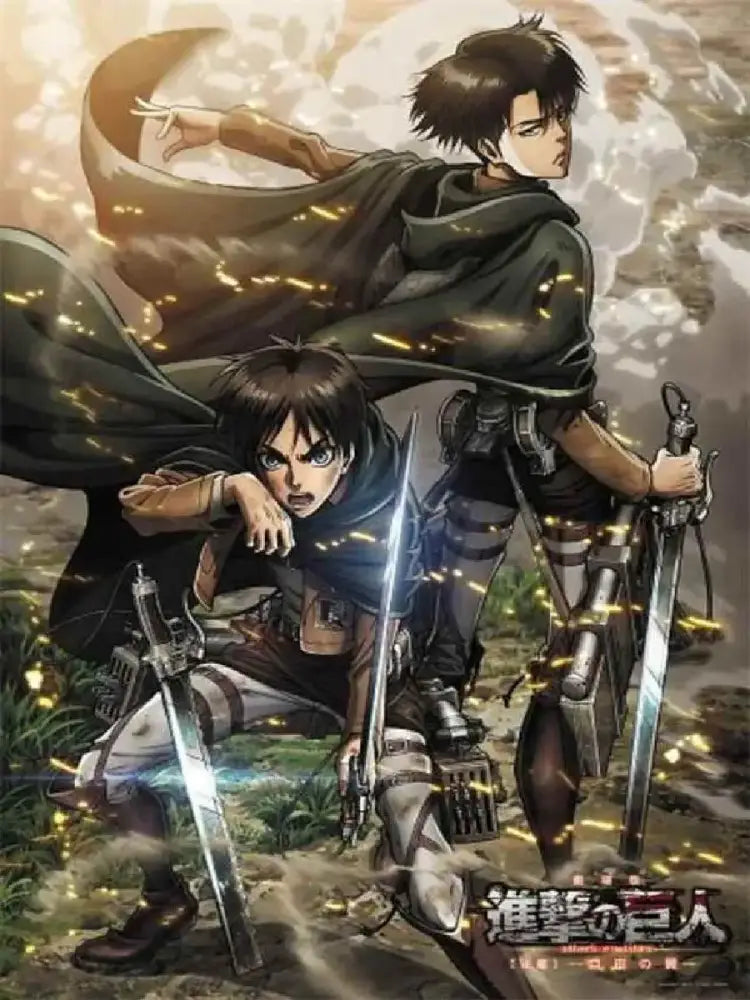 Decorbites titan final season poster featuring a black and gray armored warrior with two swords in action pose for kids room