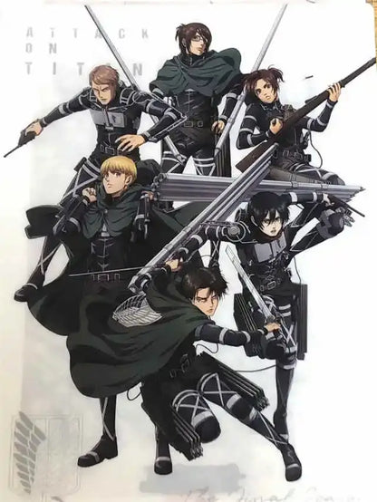 Black and gray attack on titan final season poster featuring six soldiers in tactical gear for kids room decor