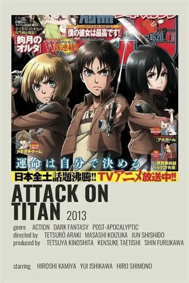 DecorBites™ attack on titan final season poster for kids room features three characters in brown jackets on dark background
