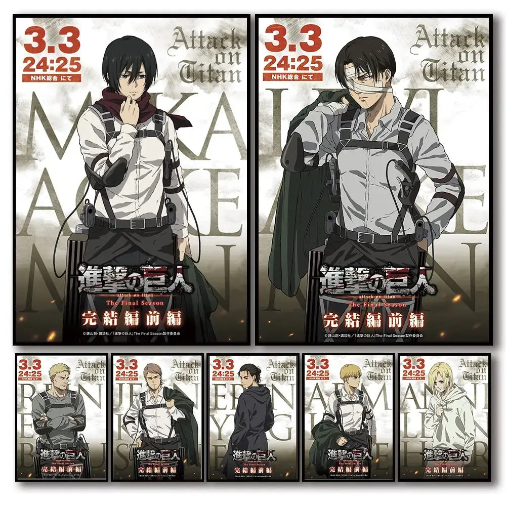 Attack on titan final season poster featuring anime characters in military uniforms for kids room wall decor
