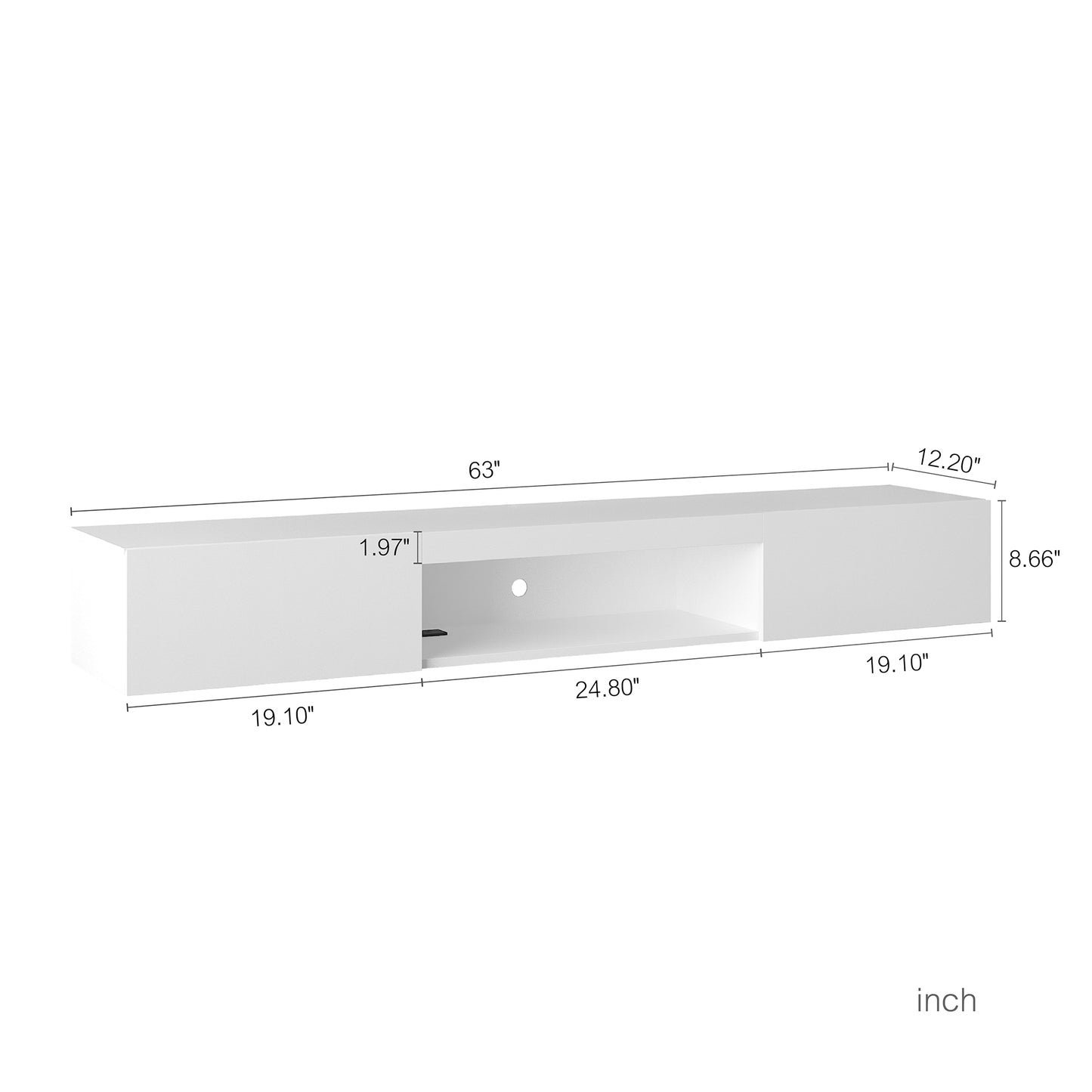 Schwebender TV-Ständer Wandmontiert mit 16-farbigen LEDs, Moderner TV-Ständer, Schwebender TV-Schrank Entertainment-Center für 55 60 65 Zoll TV, Weiß