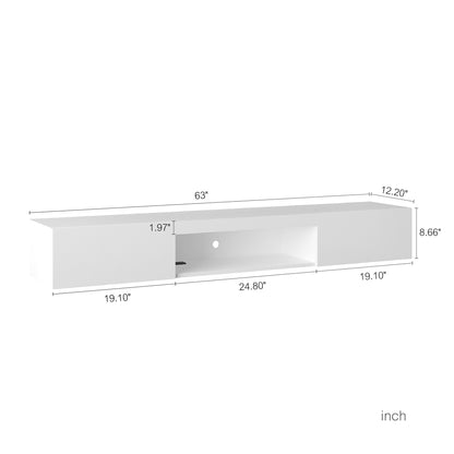 Schwebender TV-Ständer Wandmontiert mit 16-farbigen LEDs, Moderner TV-Ständer, Schwebender TV-Schrank Entertainment-Center für 55 60 65 Zoll TV, Weiß
