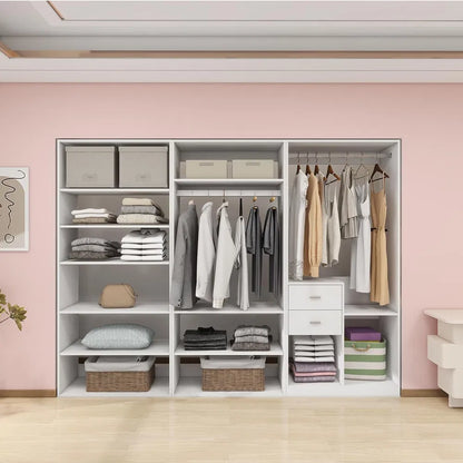 Livelylodge Modulares Kleiderschrank - Freistehender Weißer Schrank mit Geräumigen Stauraumregalen und Kleiderstangen 70,86"B x 16,04"T x 70,86"H