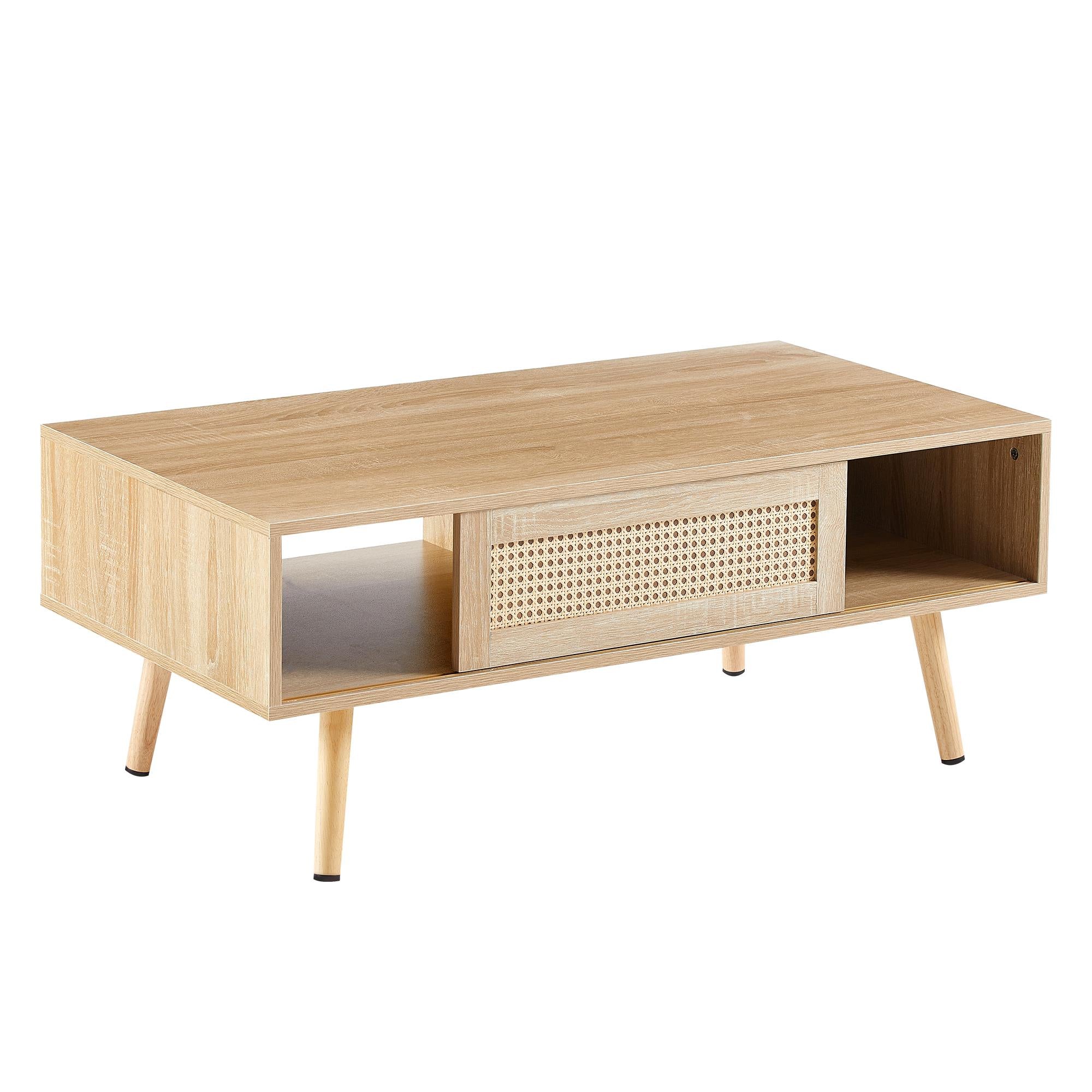 Rattan Sliding Coffee Table With Hidden Storage