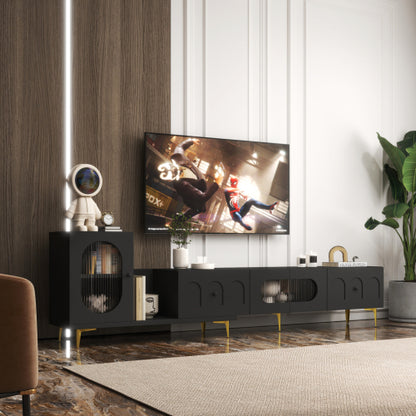 Holz Teleskop-TV-Ständer Rechteckiges Entertainment-Center, Medien-TV-Konsole für Wohnzimmer und Schlafzimmer