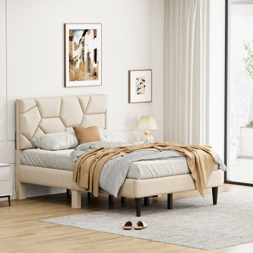 Bettgestell für Queensize-Bett, Leinen-Speicher-Kopfteil, stark und stabil, geräuschlos, kein Boxspring erforderlich, Gewicht 397 lbs