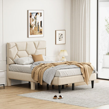 Bettgestell für Queensize-Bett, Leinen-Speicher-Kopfteil, stark und stabil, geräuschlos, kein Boxspring erforderlich, Gewicht 397 lbs