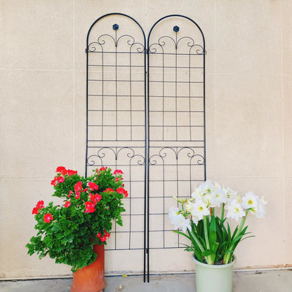 2er-Set Metall-Gartenspaliere für Kletterpflanzen im Freien 86,7'' x 19,7'' Rostfreie Pflanzenstütze Rosen-Spaliere Netz Spalier Schwarz