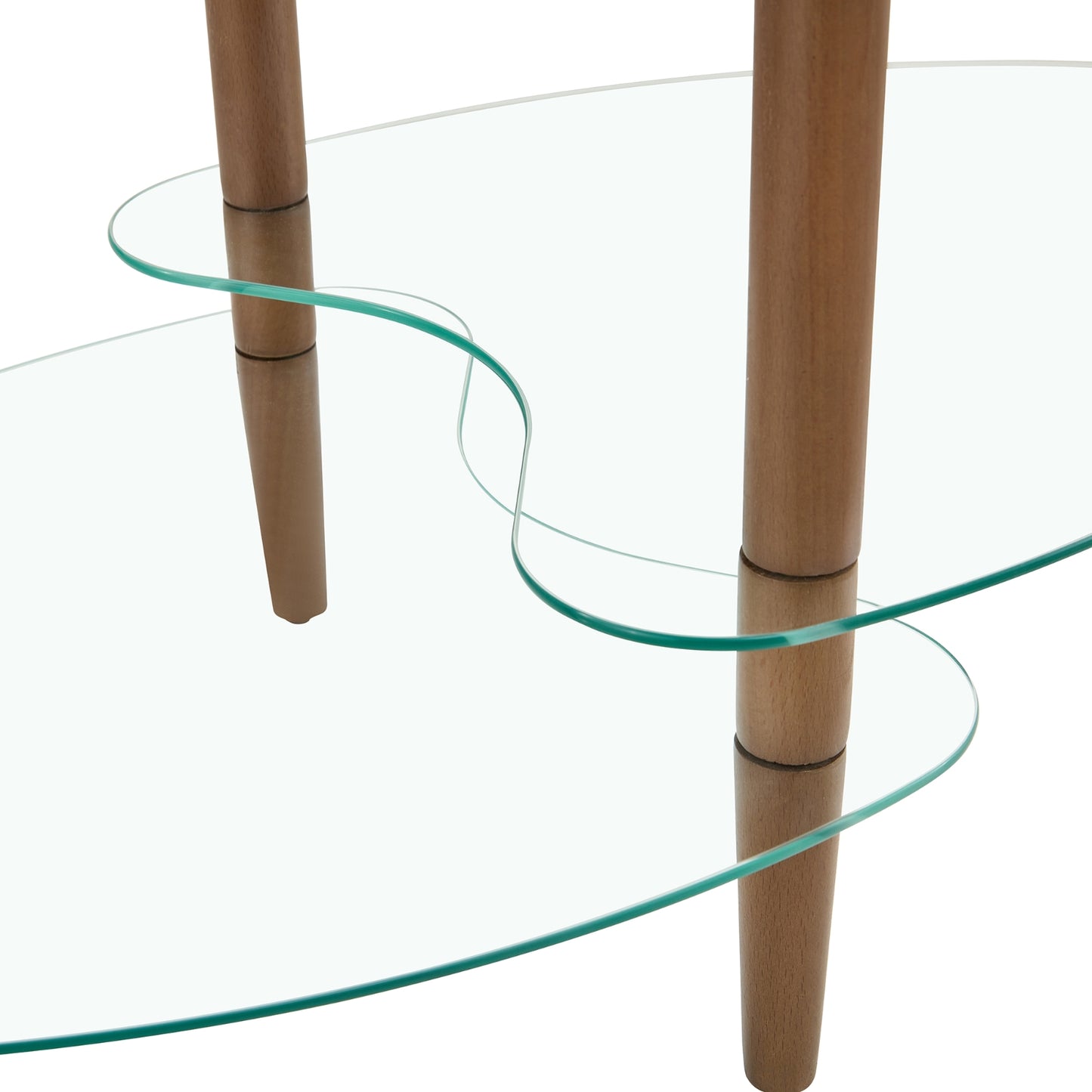 Transparenter ovaler Glas-Couchtisch, 3-stufiges Eichenbein Modernes Wohnzimmertisch