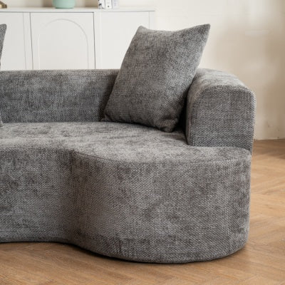 Moderner Stil-Gekrümmtes Sofa, Weiches Samtstoff-Sofa mit 3 Kissen, Wohnzimmer Milchweiß Ultra-Glatter Gekrümmter Stoffsofa