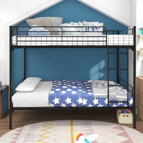 Etagenbett Doppelstock mit Metallrahmen und Leiter, platzsparendes Design, weiß