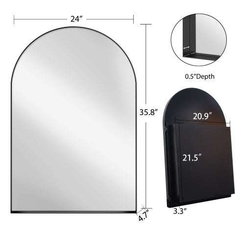 24x36 Zoll gewölbter eingelassener Arzneischrank, Badezimmer-Wandspiegel mit Metallrahmen, Spiegel und einstellbaren Regalen, Wandspiegel mit Stauraum für das Badezimmer, mattschwarz