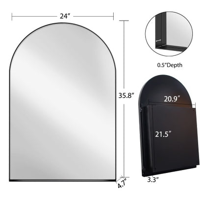 24x36 Zoll gewölbter eingelassener Arzneischrank, Badezimmer-Wandspiegel mit Metallrahmen, Spiegel und einstellbaren Regalen, Wandspiegel mit Stauraum für das Badezimmer, mattschwarz