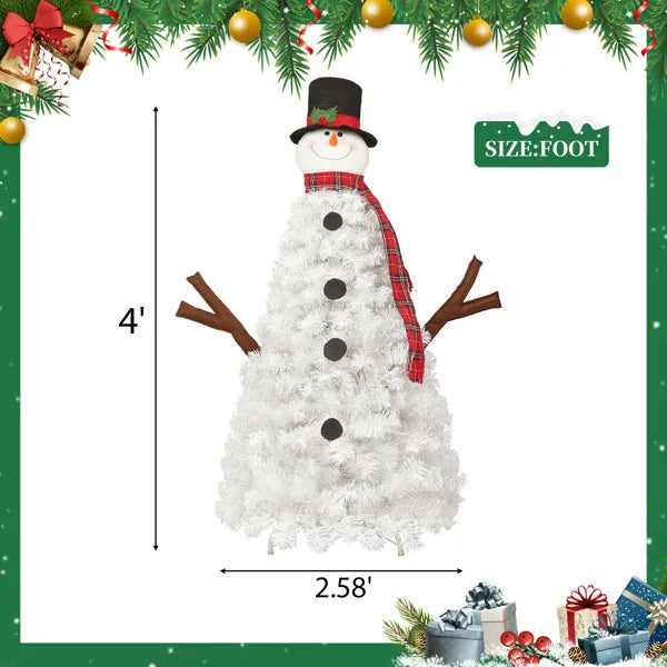 4-Fuß vorbeleuchteter Weihnachtsbaum mit 100 Lichtern, Schneemann-förmiger künstlicher Weihnachtsbaum, Weihnachtsbaum mit 380 Astspitzen, PVC-Festdekoration für Innen- und Außenbereich