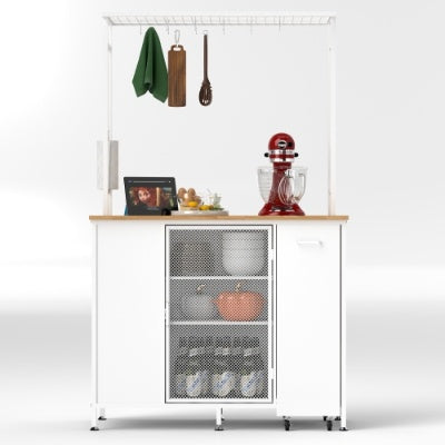 Kücheninsel mit Stauraum, Frühstückstheke mit klappbarem umklappbarem Panel, Große Stauraum-Schrankschäume und Schubladen, Großer Couchtisch mit Haken, Weiß