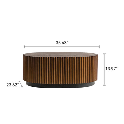 Handcraft Round Nesting Coffee Table Set Of 2, - Chic Wave Stripe Edge, Modern Stylish Wooden Circle Fluted Center Table For Living Room