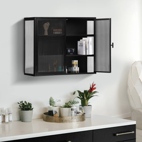 Moderne Zweitürige Wandablage Mit Glastür Mit Drei Ebenen Stauraum Für Eingang Wohnzimmer, Badezimmer, Esszimmer, Schwarz Nicht Verfügbar Plattformen- Temu