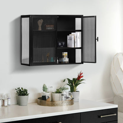 Moderne Zweitürige Wandablage Mit Glastür Mit Drei Ebenen Stauraum Für Eingang Wohnzimmer, Badezimmer, Esszimmer, Schwarz Nicht Verfügbar Plattformen- Temu