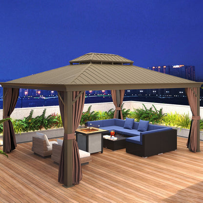 7-teiliges Rattan-Sofa, Outdoor-Patio-Möbelset mit abnehmbaren Kissen und Hocker, Glas-Couchtisch – Dunkelbraun Blau