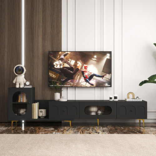 Holz Teleskop-TV-Ständer Rechteckiges Entertainment-Center, Medien-TV-Konsole für Wohnzimmer und Schlafzimmer