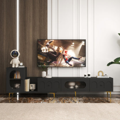 Holz Teleskop-TV-Ständer Rechteckiges Entertainment-Center, Medien-TV-Konsole für Wohnzimmer und Schlafzimmer