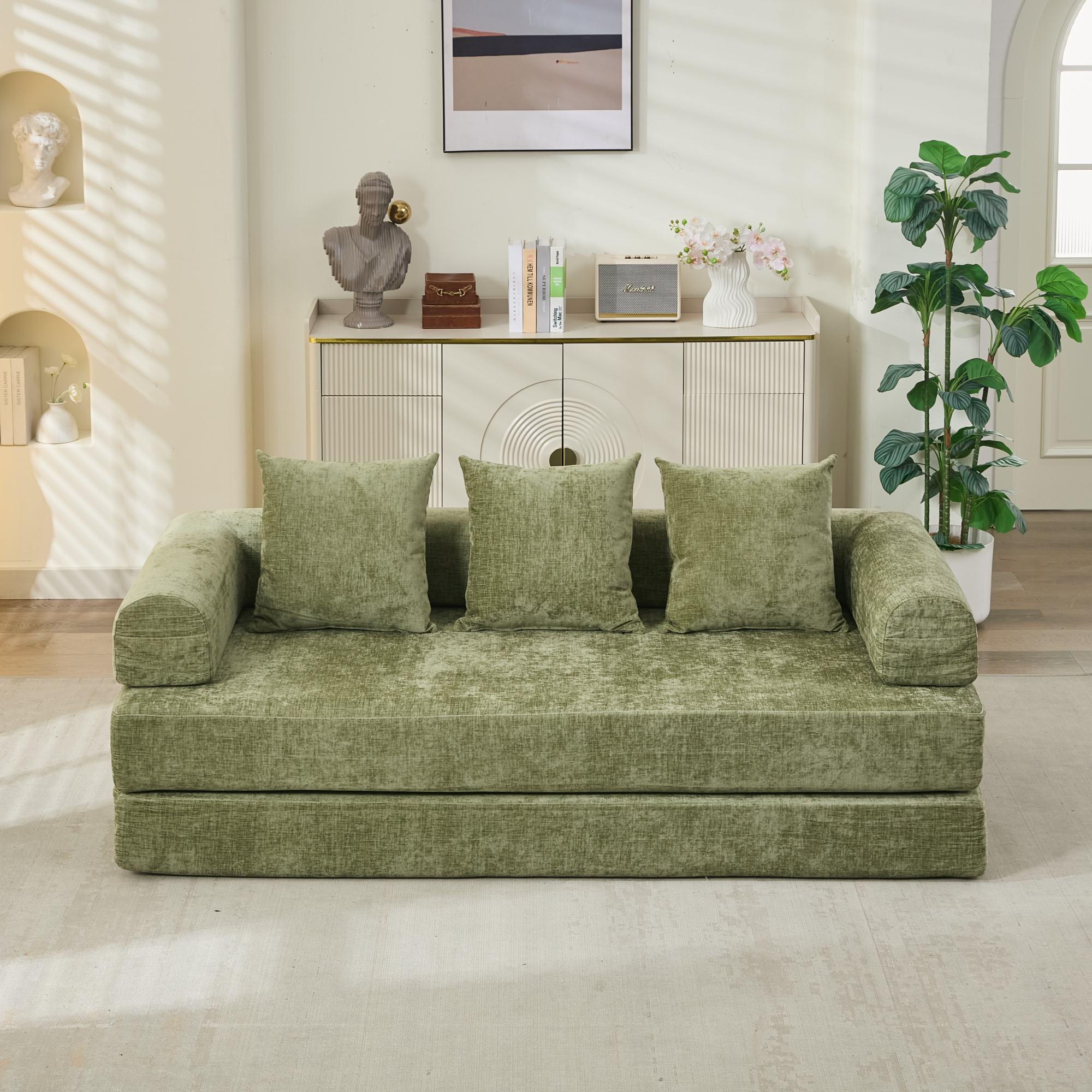 Green Chenille Floor Sofa