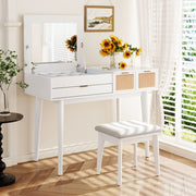 Wood Makeup Vanity Set Flip-Top Mirror Bedroom