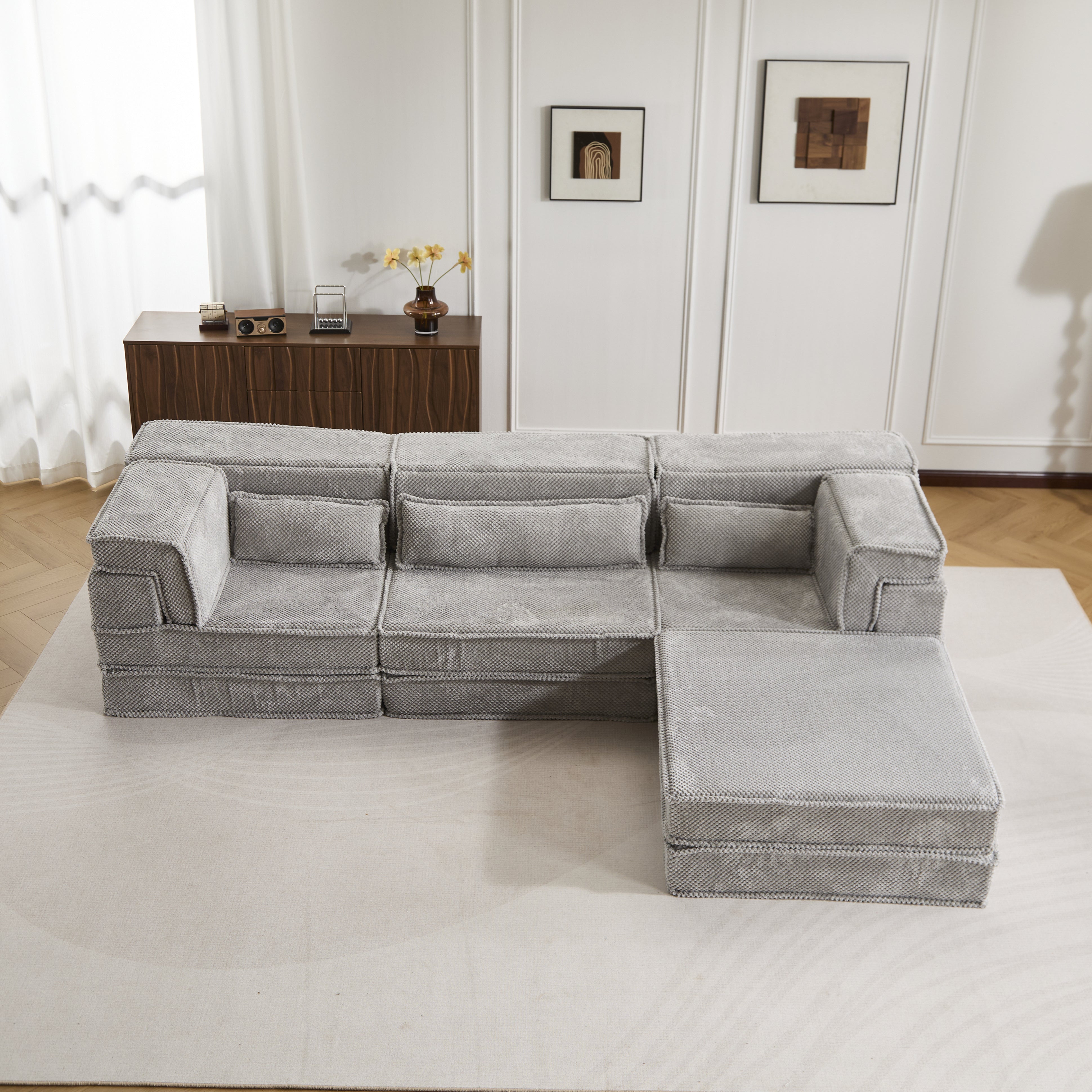 Light Grey Modular Sofa Circle Fleece Fabric