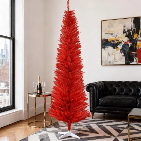 Roter Bleistift-Weihnachtsbaum mit 499 realistischen Astspitzen und Plastikständer