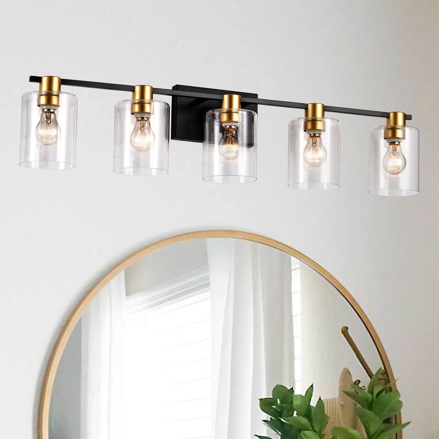 5-Lichtige Badezimmerleuchten in mattschwarzer und mattgoldener Farbe, moderne Waschtischleuchten mit Glasschirm, Vintage-Leuchten für Badezimmer über dem Spiegel, Wandlichter für Küche, Esszimmer, Schlafzimmer und Flur