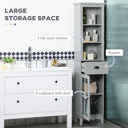 Schlanker Badezimmerschrank mit Tür und Regalen als Turm