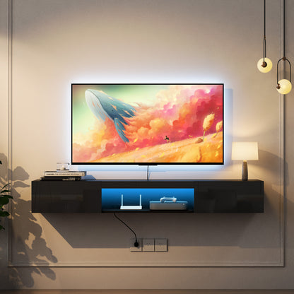 Schwebender TV-Ständer Wandmontiert mit 16-farbigen LEDs Moderner TV-Ständer, Schwebender TV-Schrank Entertainment-Center für 55 60 65 Zoll TV, Schwarz
