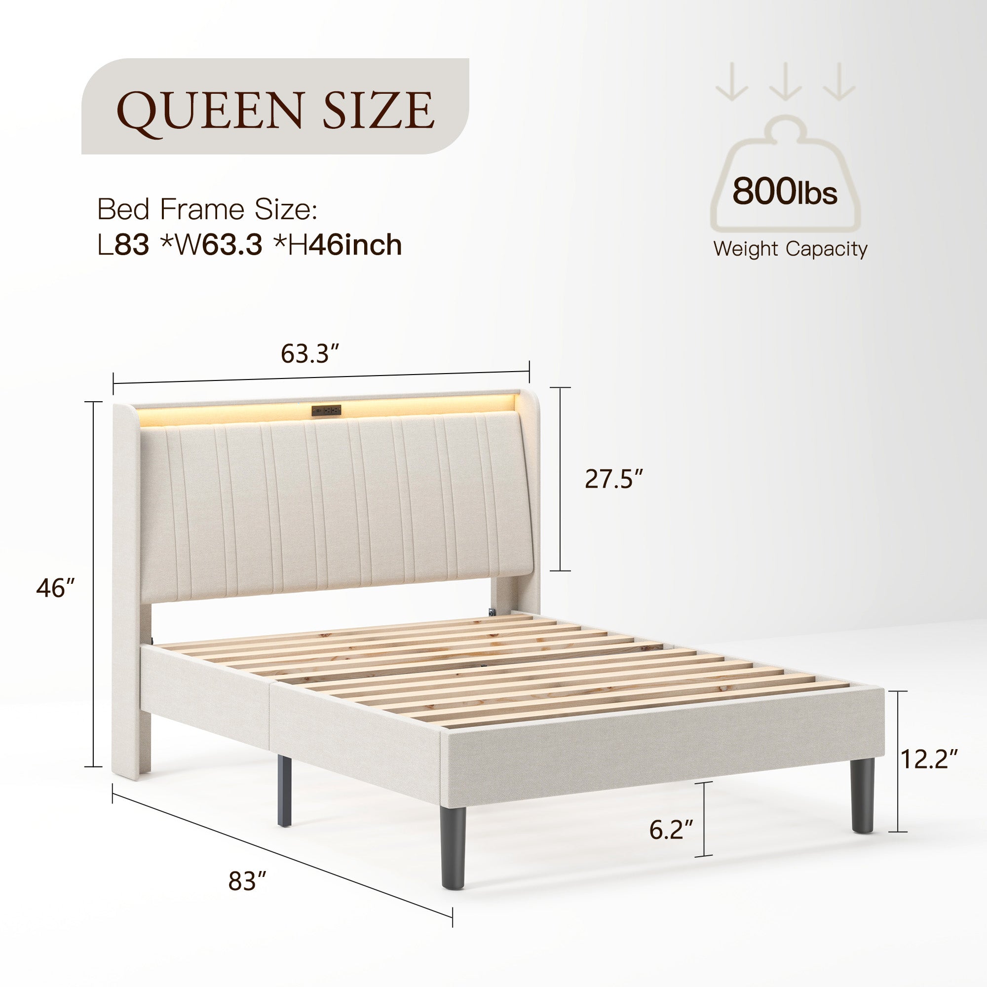 Upholstered Fabric Platform Bed