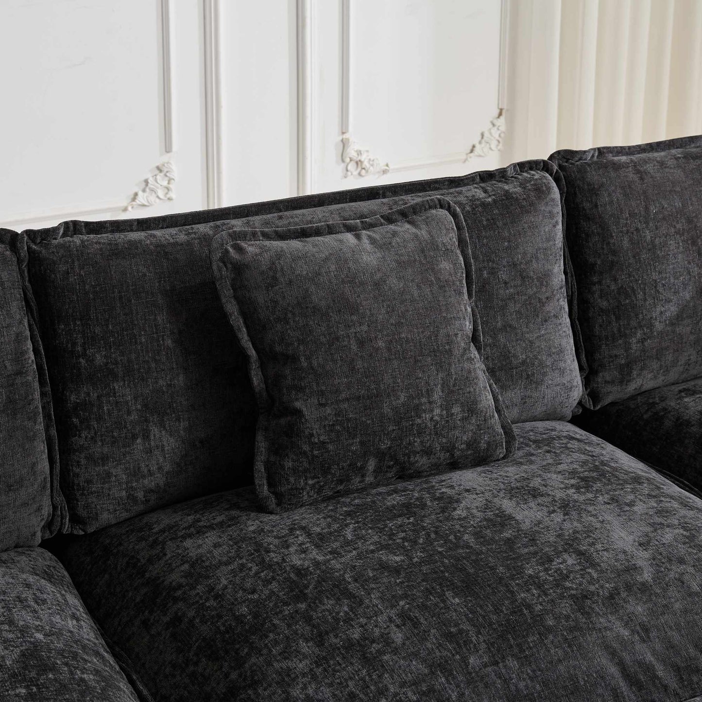 Cloud Sofa Two Seats The Cushion On The Armrest Not Included, Modern Sectional Couch, For Apartment, Comfy Double Layer Upholstered Seat Cushion, Breathable Chenille Fabric, Black,SW504ABK