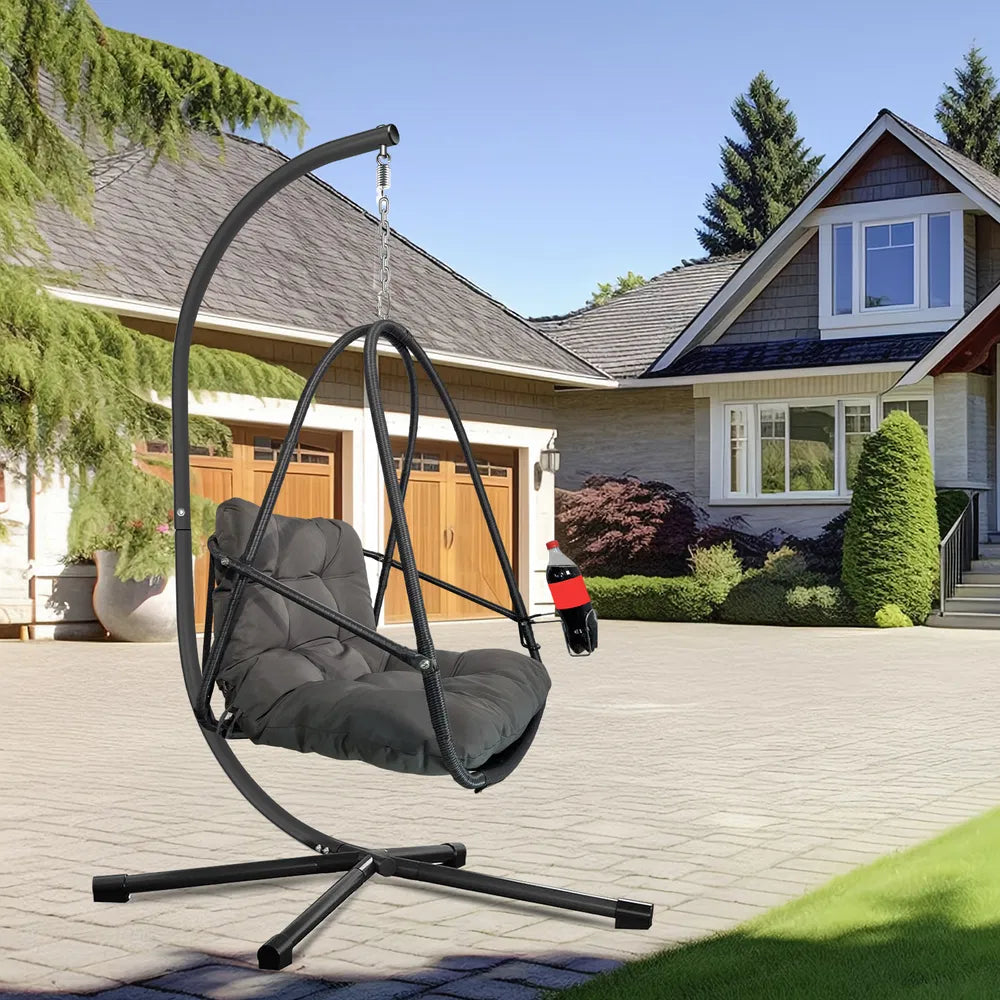 Hängender Eierstuhl mit Ständer - Innen/Außen Geflochtener Rattan-Schaukelstuhl mit Ständer - 350 lb Tragfähigkeit