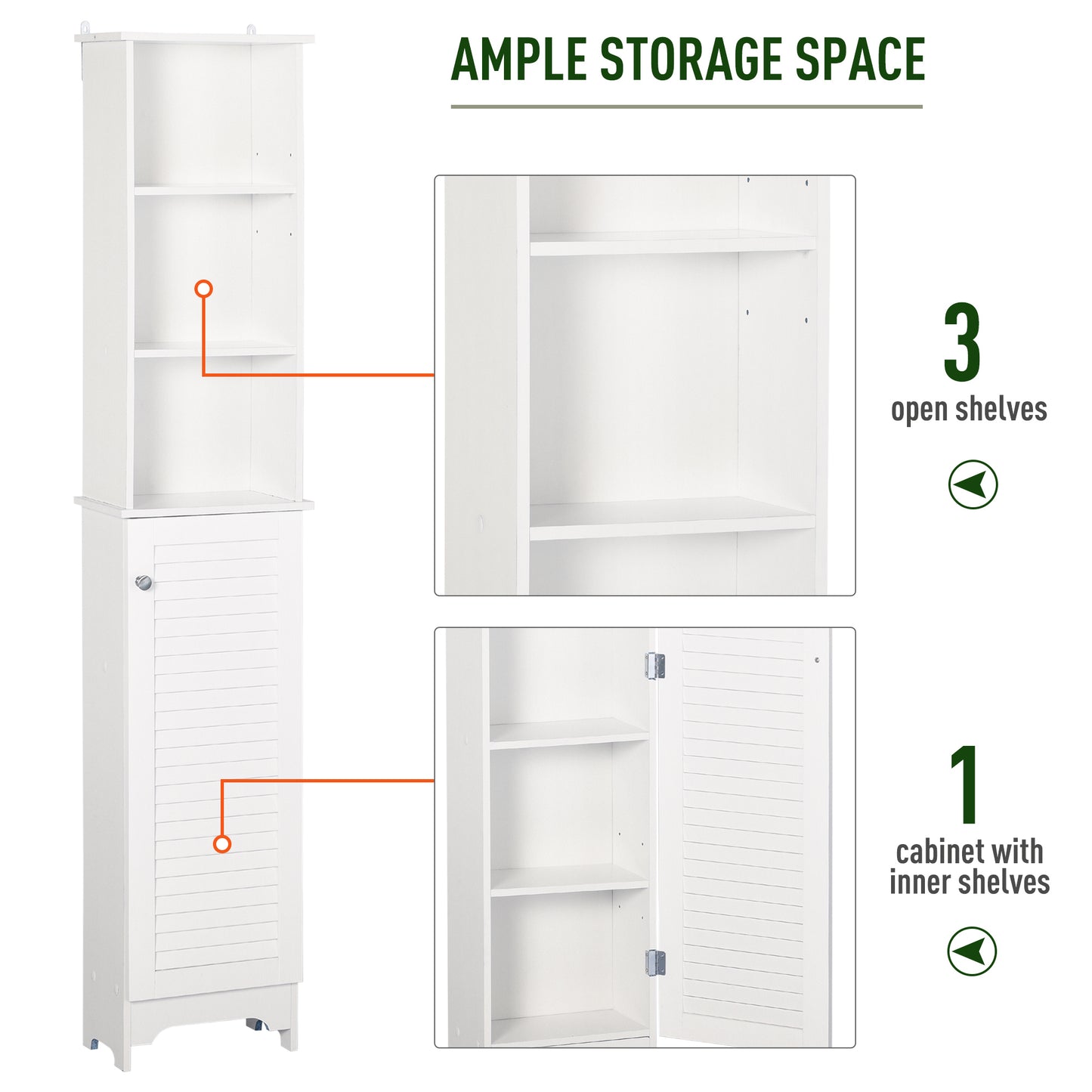 Hohes Badezimmerschrank/Freistehender Turm mit 3-stufigem offenem verstellbarem Regal und Schrank