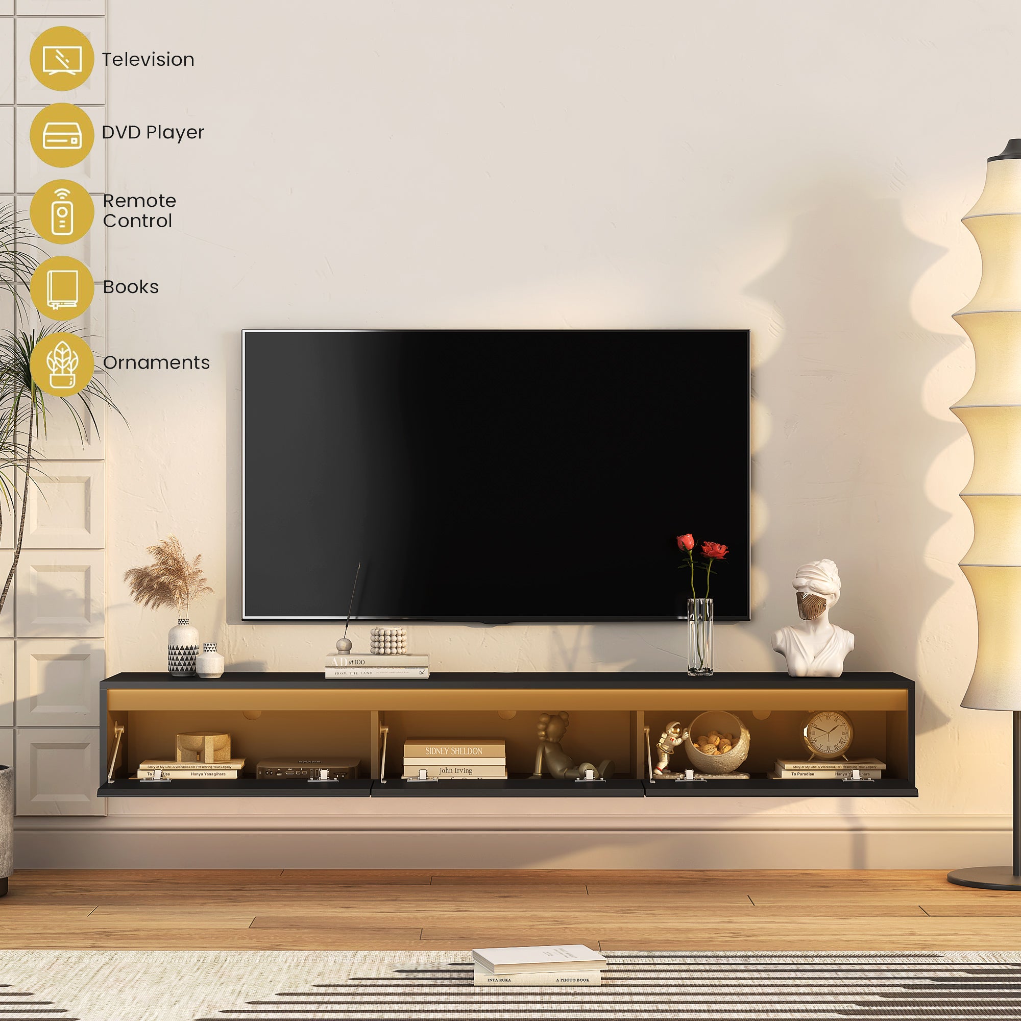 Black LED Wall TV Stand