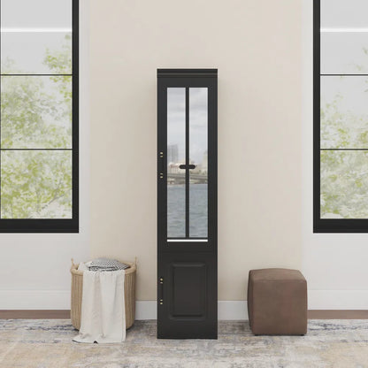 Livelylodge Schlanker Weißer Stauraum-Schrank mit Glastür – Platzsparender Hoher Organisator mit Metallgriffen, Ideal für Kleine Räume oder Schlafzimmernutzung