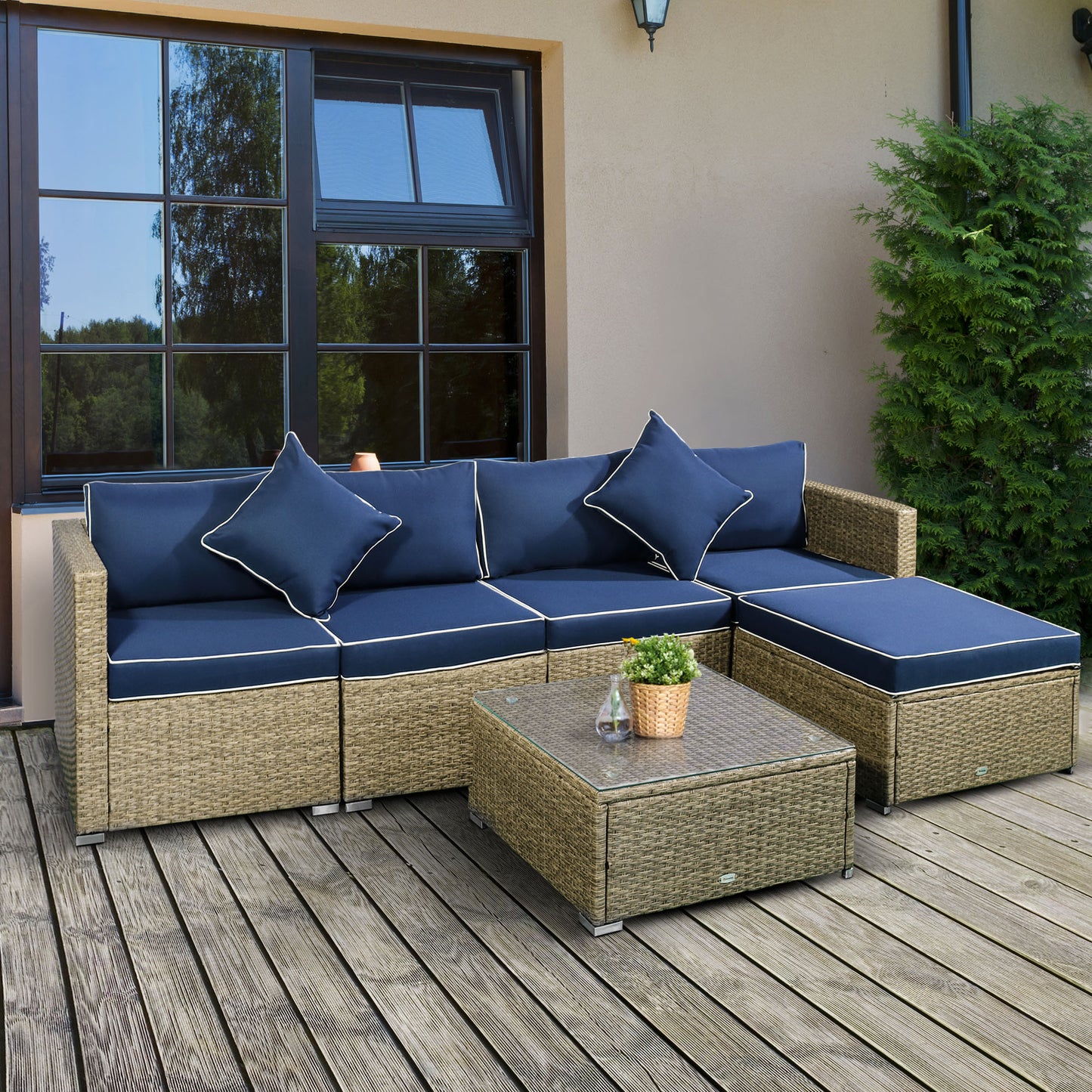 6-teiliges Terrassenmöbel-Set Outdoor-Gesprächsset Ganzjährig wetterbeständiges PE-Modulsofa-Set mit Hocker