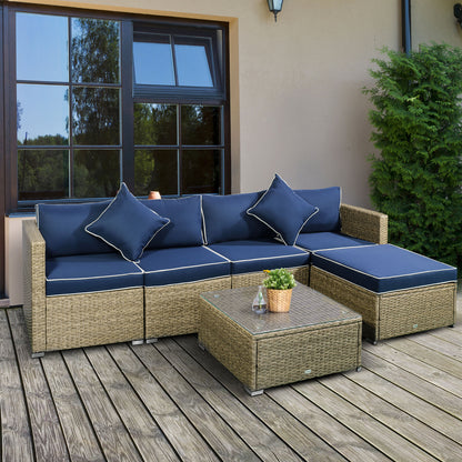 6-teiliges Terrassenmöbel-Set Outdoor-Gesprächsset Ganzjährig wetterbeständiges PE-Modulsofa-Set mit Hocker