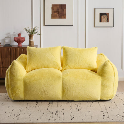 Riesiges Sitzsacksofa für Erwachsene, ultra weiches, flauschiges Zweiersofa aus Sitzsäcken, überdimensionierter Chaise-Lounge-Sessel für Innenräume im Wohnzimmer oder Schlafzimmer, keine Montage erforderlich, gemütlicher Lesesessel mit Kissen, Gelb