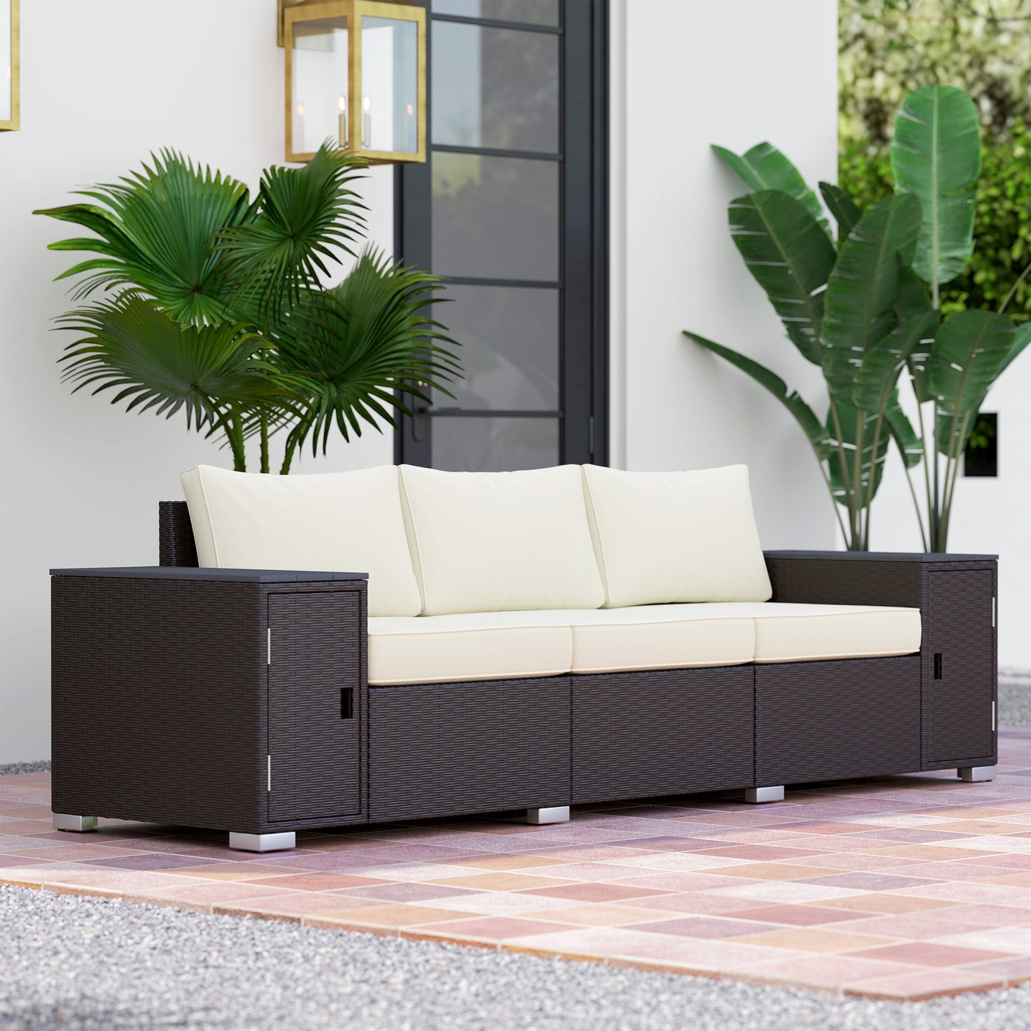 3-Sitzer-Außenliege-Patio-Sofa mit Stauraum
