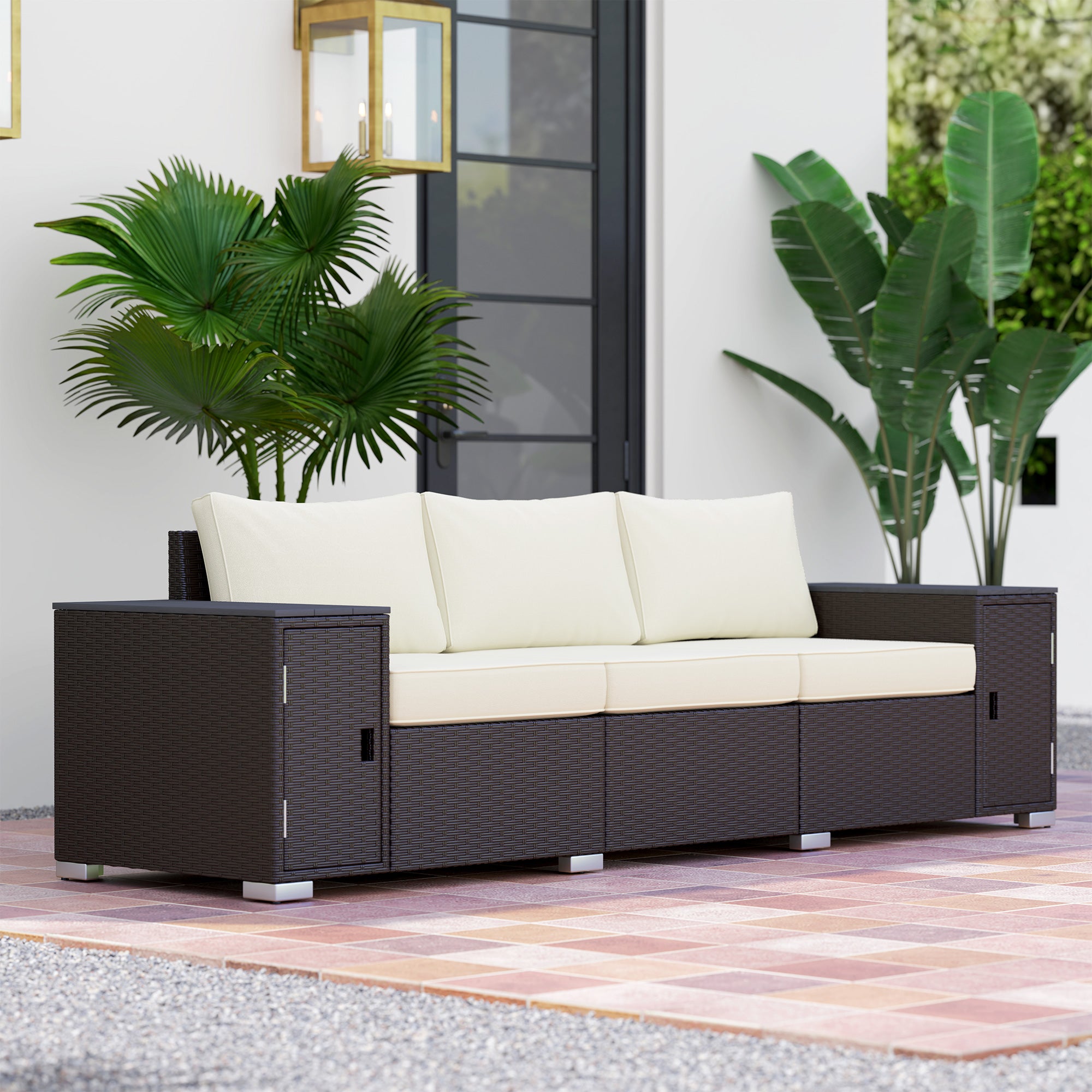 3-Sitzer-Außenliege-Patio-Sofa mit Stauraum