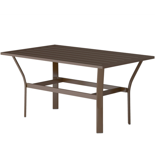 Außentisch mit lamellenförmiger Tischplatte, wetterbeständiger rechteckiger Metall-Couchtisch für Terrasse und Garten, braun
