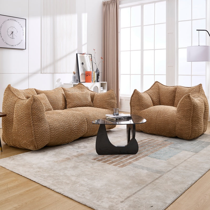 Komprimierter Plüsch-Sitzsack-Sofa-Couch – Mit hochfestem Schaumstoff gefüllt, ultra-weicher Bouclé-Liegestuhl für eine oder zwei Personen, gemütliche Sitzgelegenheit im Wohnzimmer zum Lesen, Spielen und Entspannen, platzsparend vakuumverpackt