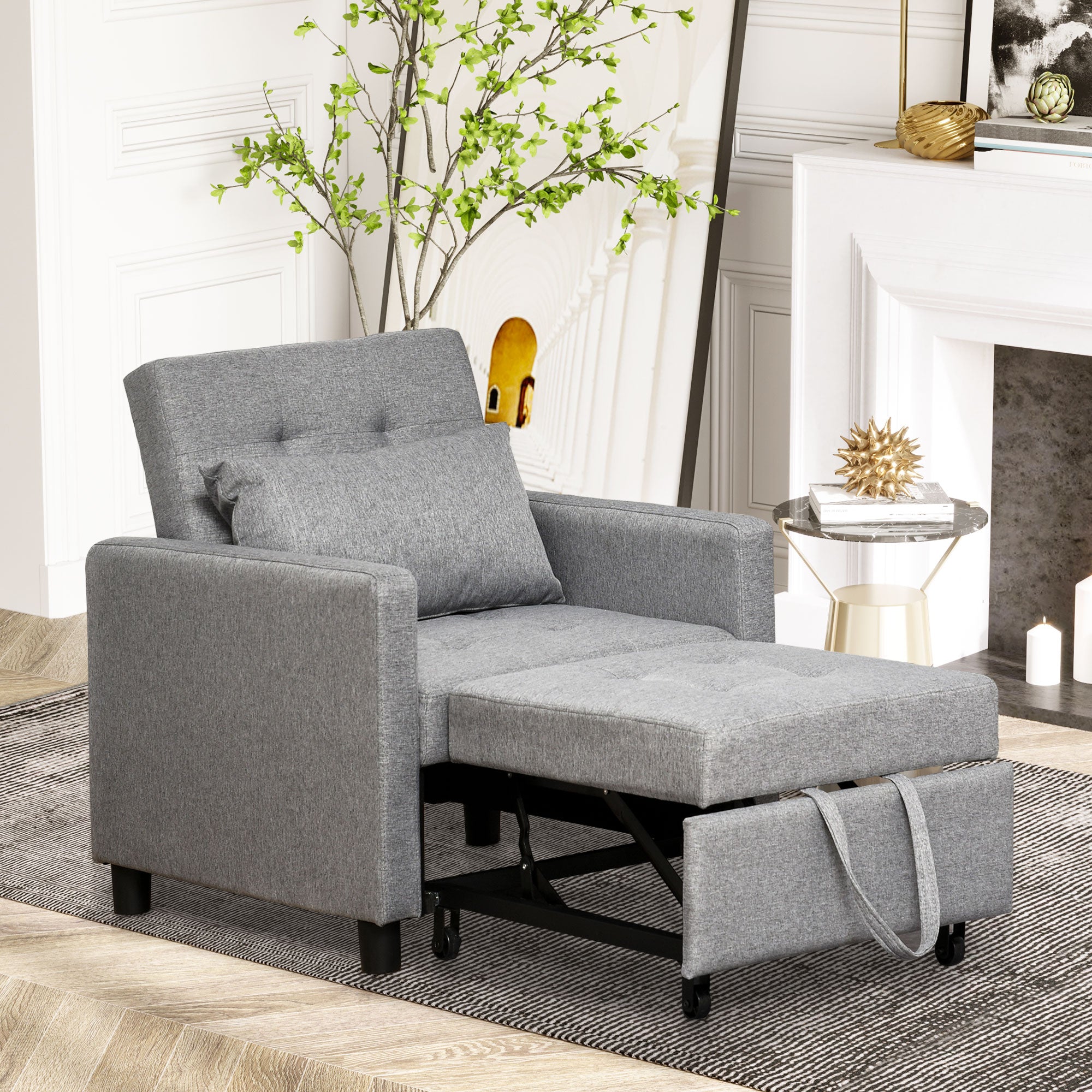 Schlafcouch Liegestuhl Sessel Bett Multifunktionaler Schlafsessel Klappstuhl mit Knopfnähten Bezug Verstellbarem Neigungsrücken