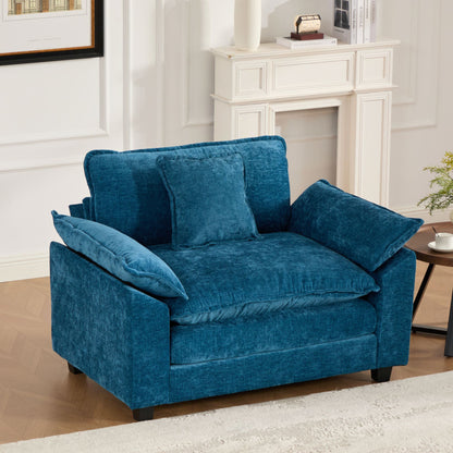 Cloud-Sofa Einzelplatz Ottoman nicht enthalten, modernes Ecksofa, für Wohnzimmer, Schlafzimmer und Wohnung, bequeme zweischichtige gepolsterte Sitzkissen, atmungsaktiver Chenille-Stoff, Blau, SW5041BL