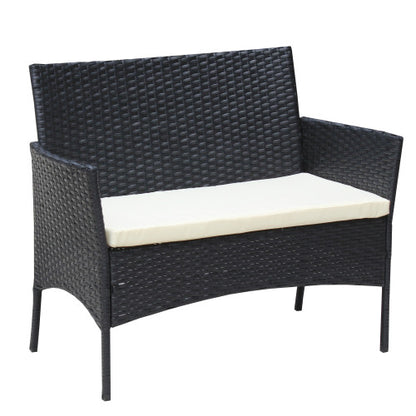 4er-PC-Rattan-Patio-Möbel-Set für den Außenbereich mit gepolsterten Sitzen Korbsofa Beige Polster