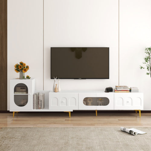 Holz Teleskop-TV-Ständer Rechteckiges Entertainment-Center, Medien-TV-Konsole für Wohnzimmer und Schlafzimmer