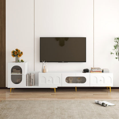 Holz Teleskop-TV-Ständer Rechteckiges Entertainment-Center, Medien-TV-Konsole für Wohnzimmer und Schlafzimmer